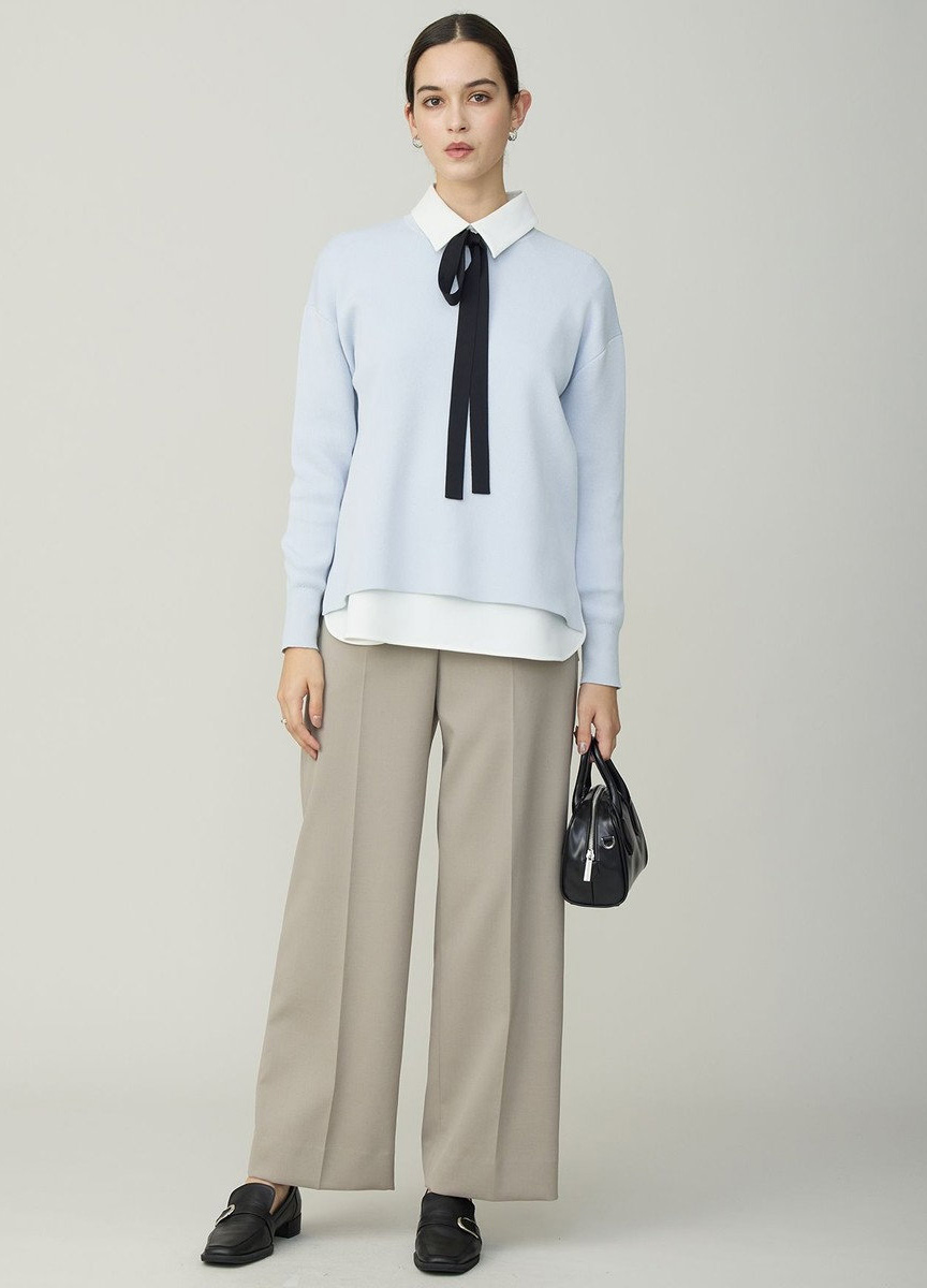 仿羊毛微光澤直筒西裝褲